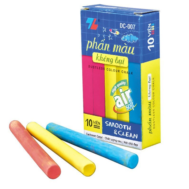 Phấn viết bảng không bụi Phấn trắng - phấn màu [10 viên] Thiên Long THIỆN PHƯỚC