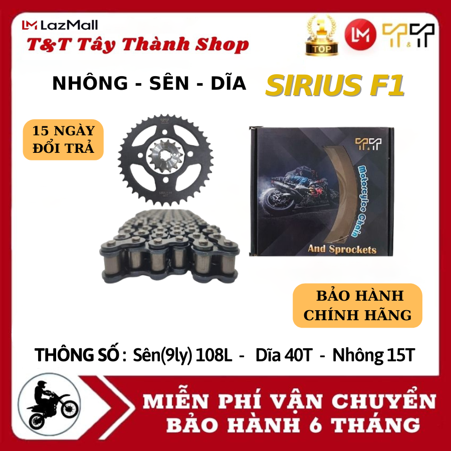 Nhông sên dĩa Sirius Fi - màu đen nhám, thông số 40T-14T, xuất xứ Thái Lan