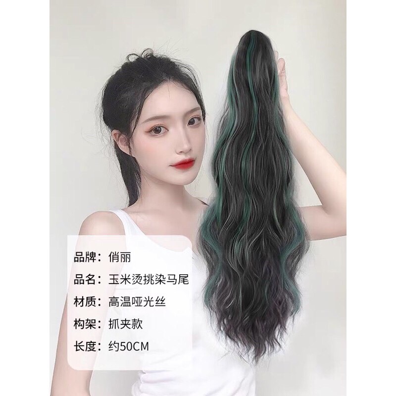 Tóc giả nữ đuôi tóc❤️FREESHIP❤️Tóc ngoạm xù light xanh