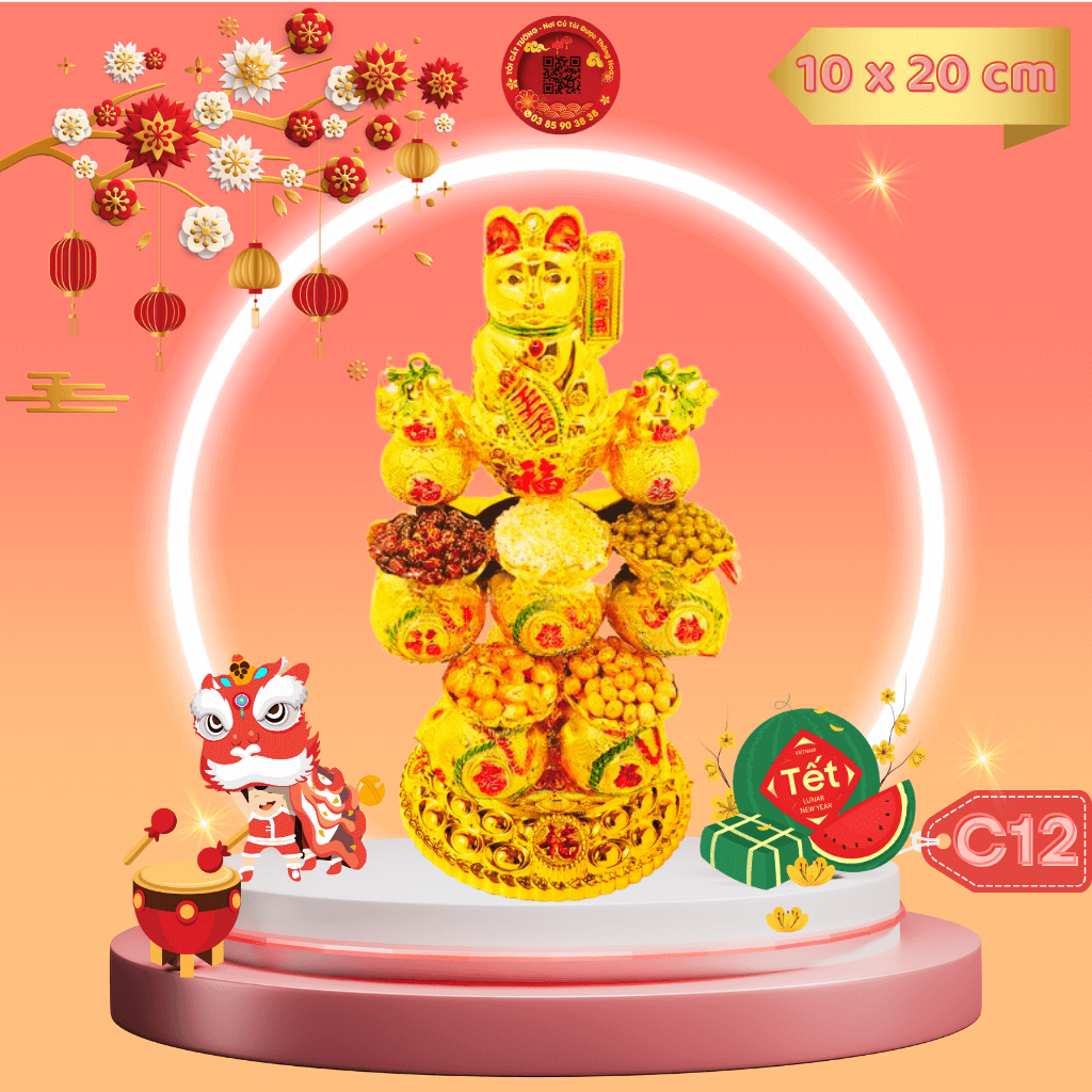 Tháp Tỏi Ông Địa Đậu Ngũ Sắc Mèo May Mắn - TỎI CÁT TƯỜNG