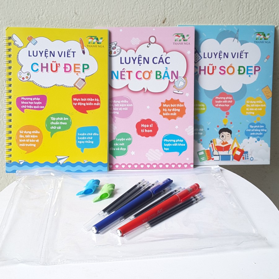 Bộ 3 quyển tập viết luyện chữ luyện số tặng bút, ngòi