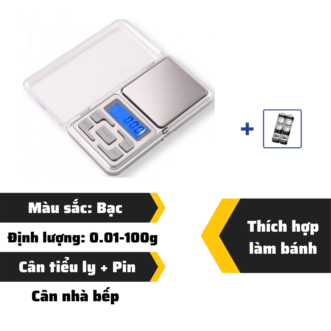 [ĐỔI TRẢ 10 NGÀY]Cân điện tử nhà bếp mini Có Nắp định lượng 0.01g-200g làm bánh độ chính xác cao cao cấp kèm 2 viên pin AA - Big Dream Coffee