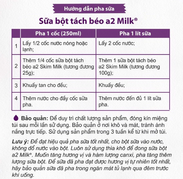 Sữa Tươi A2 Tách Béo Dạng Bột (Sữa Tươi A2 Skim milk) - Gói 1 Kg