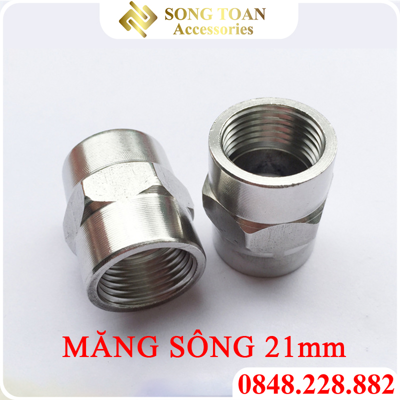 Măng sông inox, hai ren trong inox 21, Nối ren inox 21 bóng