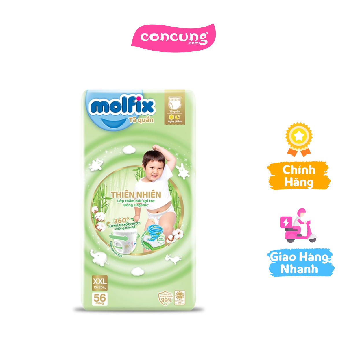 Bỉm tã quần Molfix thiên nhiên (XXL, 15-25kg, 56 miếng)