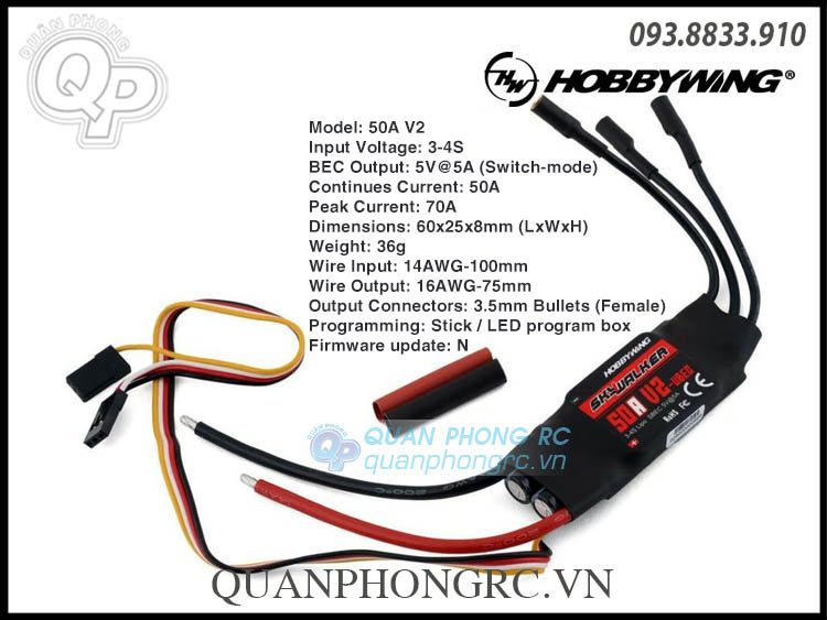 Điều tốc Hobbywing Skywalker 50A Bec 5A 2-4S