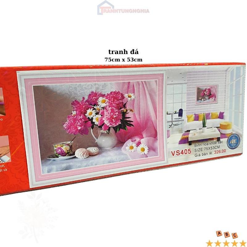 Tranh đính đá bình hoa khoe sắc 75cm x 53cm