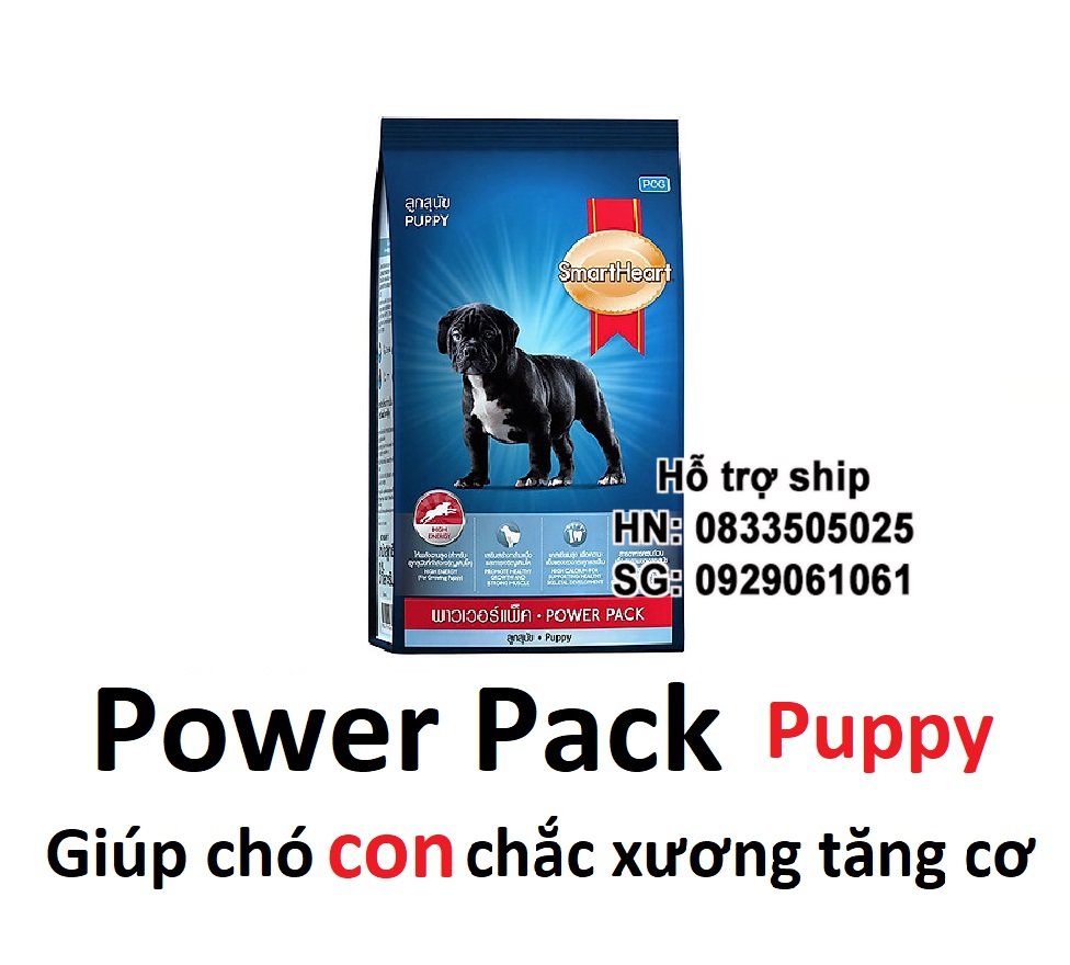 Hanpet - Gói 3 kg (2 loại)- thức ăn chó Smartheart Power pack (hàng nhập khẩu thailand) tăng cơ chắc xương