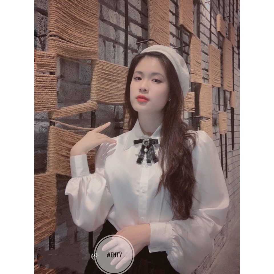 Áo sơ mi LỤA trắng TAY BỒNG cổ đức siêu yêu,. siêu dễ mặc