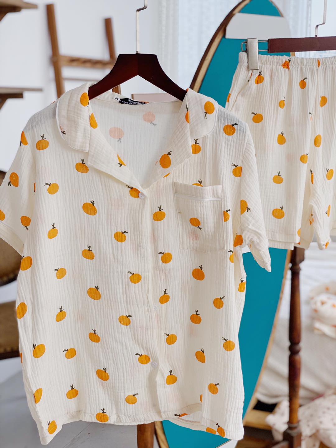 BỘ PYJAMA/PYJAMA MUSLIN TAY CỘC QUẦN CỘC (ẢNH THẬT)