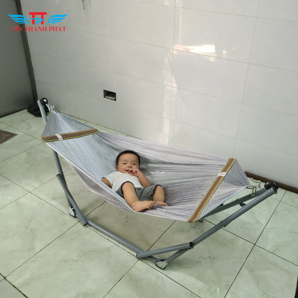 Võng Xếp Em Bé Tín Thành Phát – Lưới Màu Xám, Êm Ái, Chắc Chắn, An Toàn Cho Bé | Hàng Chính Hãng