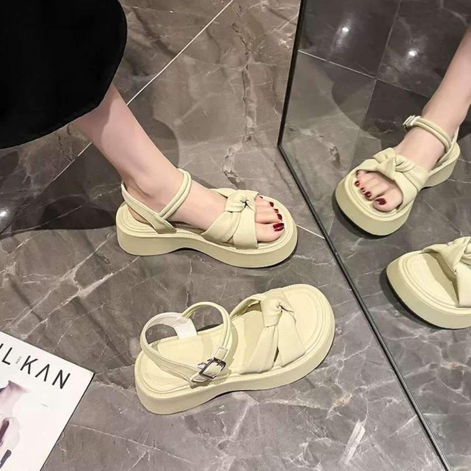 (Hàng Qc FullBox) Sandal nữ quai chéo Thắt Nơ chất Da Cao cấp Cendy