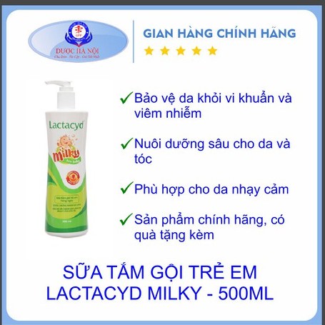 [Kèm quà tặng]Sữa Tắm Gội Trẻ Em Lactacyd Milky (chai 500ml)