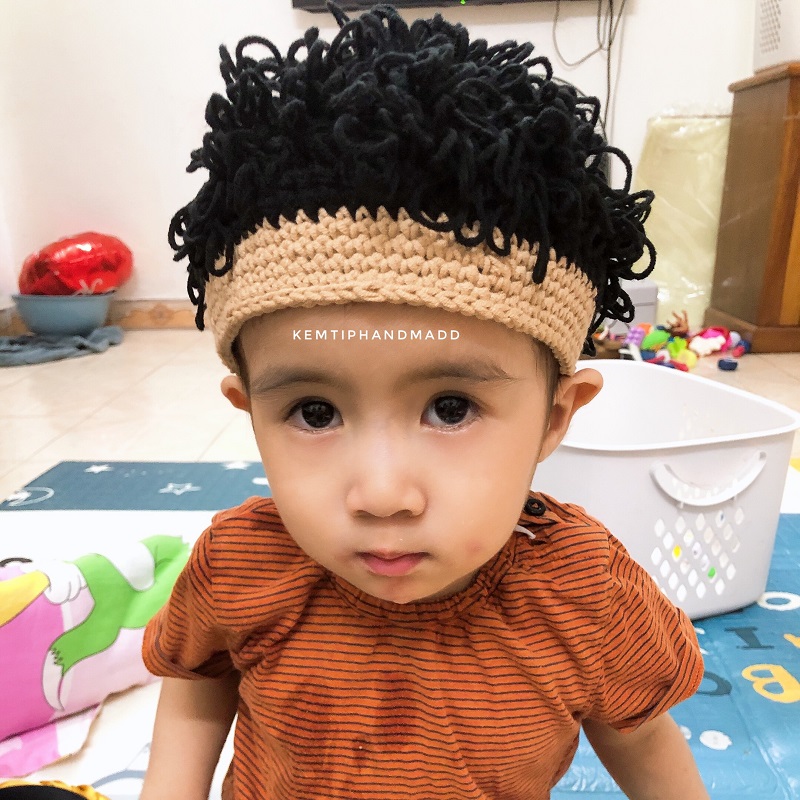 Mũ len tóc xoăn dễ thương cho bé trai, bé gái