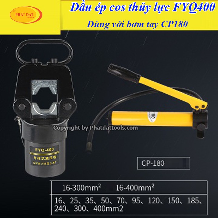 Đầu ép cos thủy lực fyq400 kèm bơm tay thủy lực cp180-phạm vi ép cos 16-400mm2