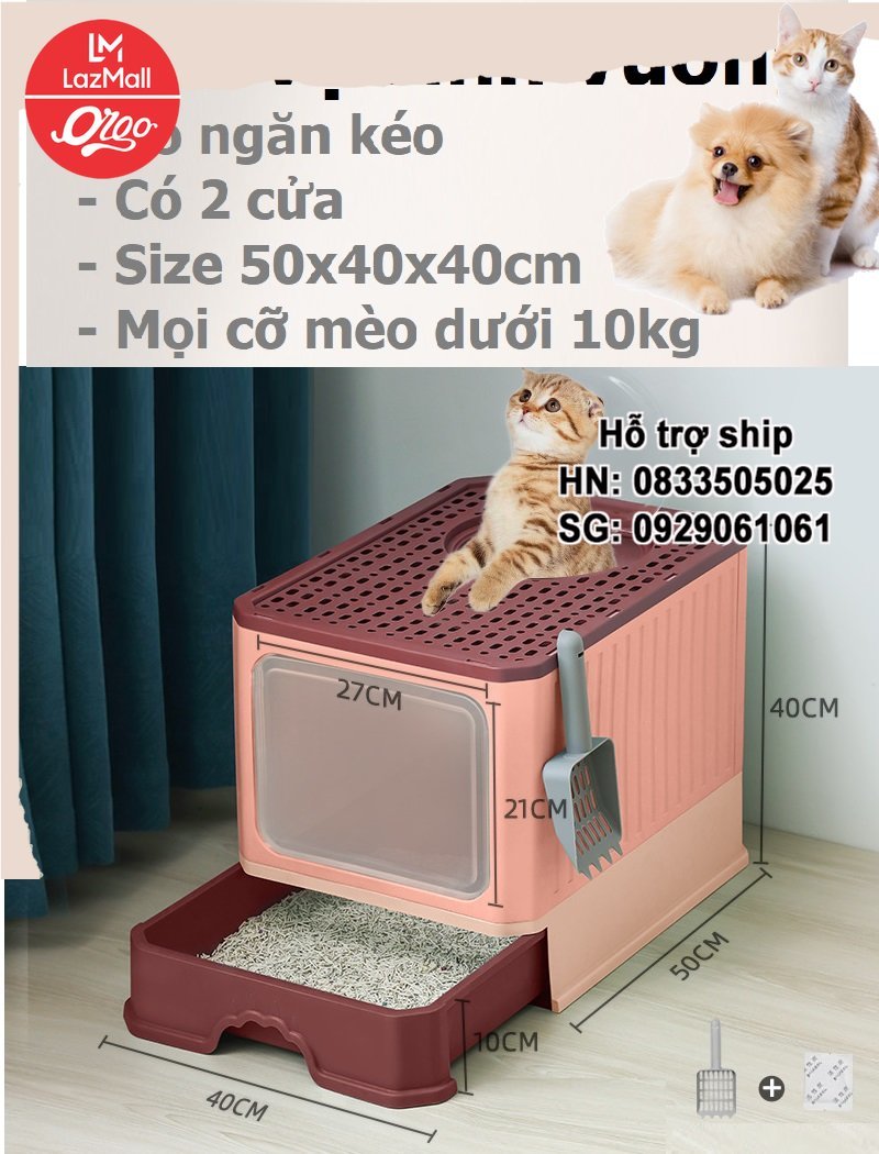 Nhà vệ sinh cho mèo VUÔNG (2 cửa 1 vào 1 ra)