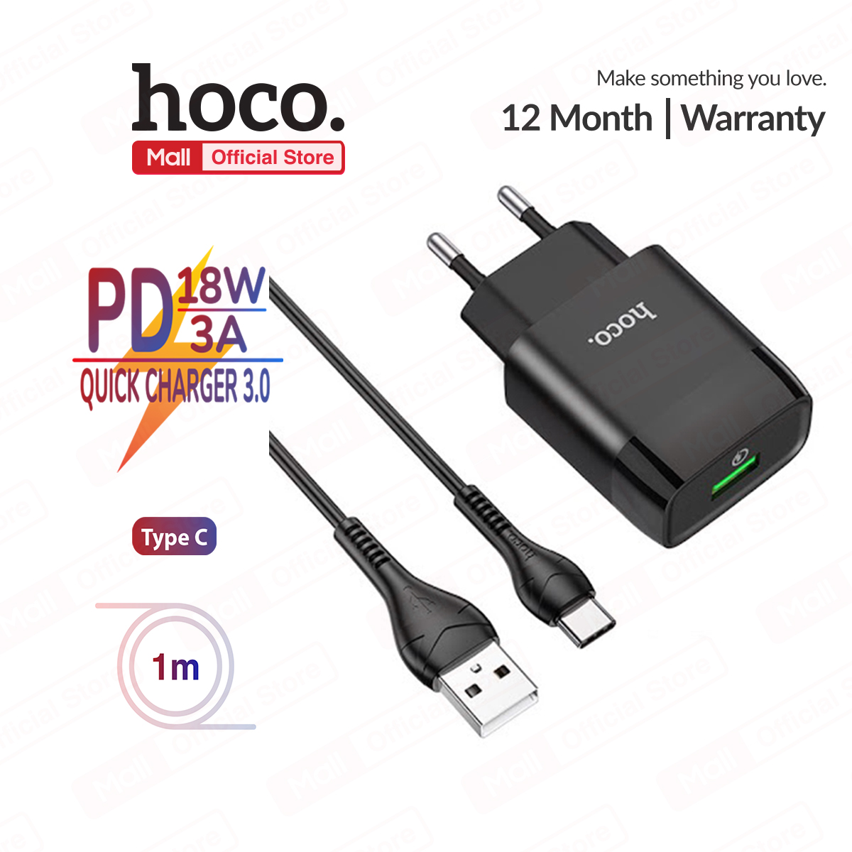 Bộ sạc Hoco C72Q ( kèm cáp Type-C ) hỗ trợ sạc nhanh 3A hỗ trợ PD 18W tương thích nhiều dòng Samsung/Huawei/Xiaomi... ( EU )