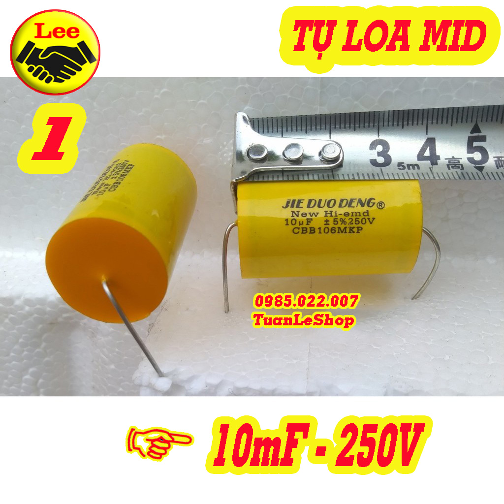 Tụ phân tần 10mf 250v vàng tròn - giá 01 cái - tụ loa trung, tụ loa mid