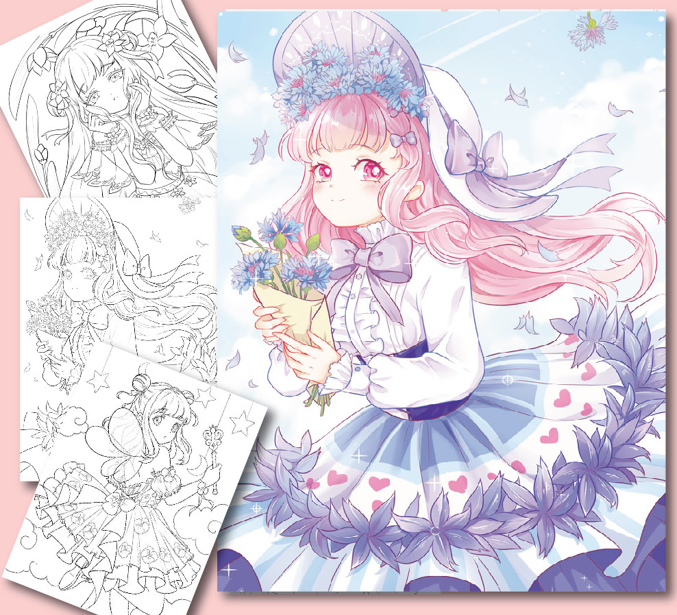 Line Art Tranh Tô Màu Những Nàng Tiên Hoa Combo 12 Tranh Giấy Dầy Đẹp |  Lazada.Vn