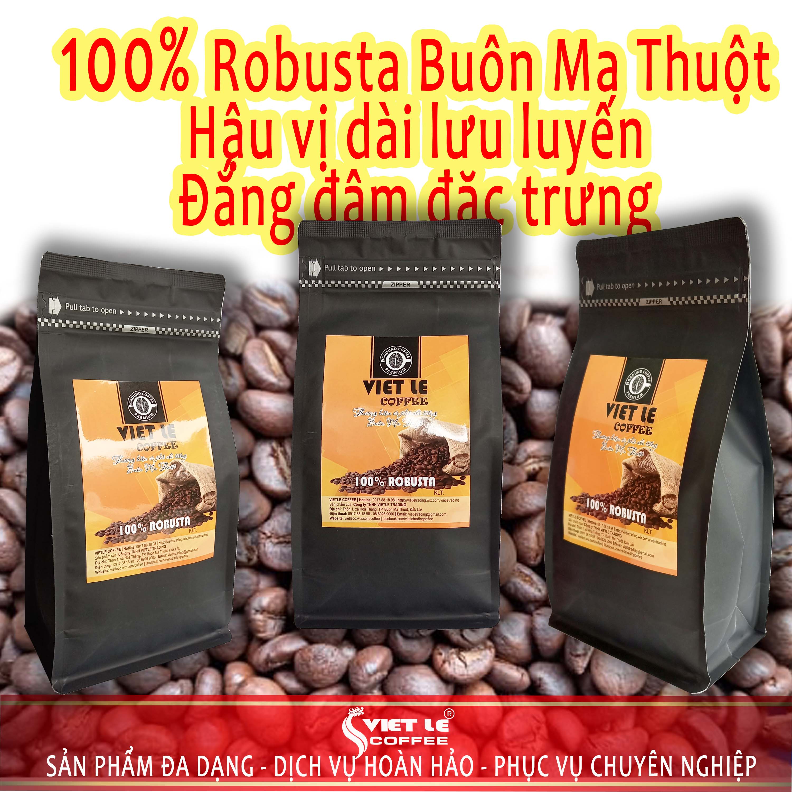 1kg Cà phê bột Robusta rang mộc Túi Pocket