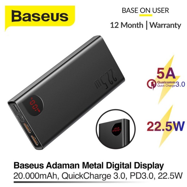 Pin dự phòng sạc nhanh 22,5 W Baseus 20000 mAh Adaman Metal Digital Display Quick Charge 3.0