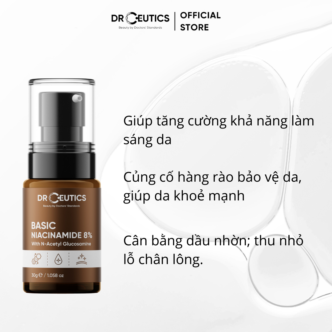 DRCEUTICS Tinh Chất Niacinamide Basic 8% DrCeutics Cho Da Dầu Mụn (30g, 100g)