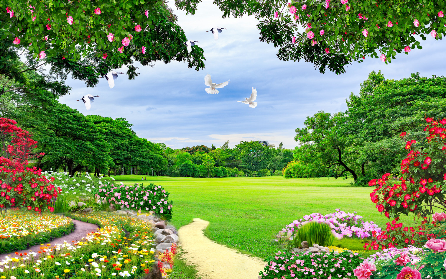 Tranh dán tường 3D Phòng Khách, Thiên Nhiên Giao Hòa, 198