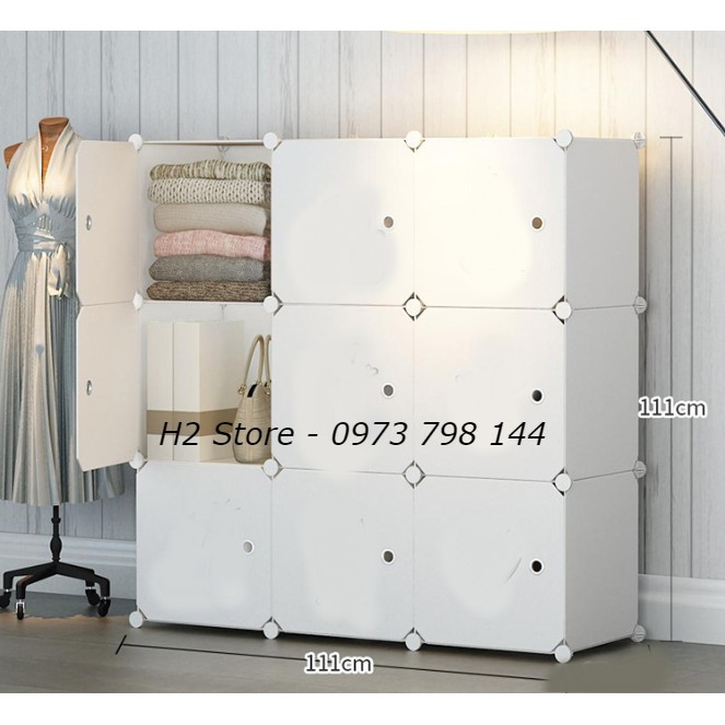 Tủ nhựa lắp ghép 9 ô cửa trắng đục để quần áo đồ đa năng thông minh sâu 47cm