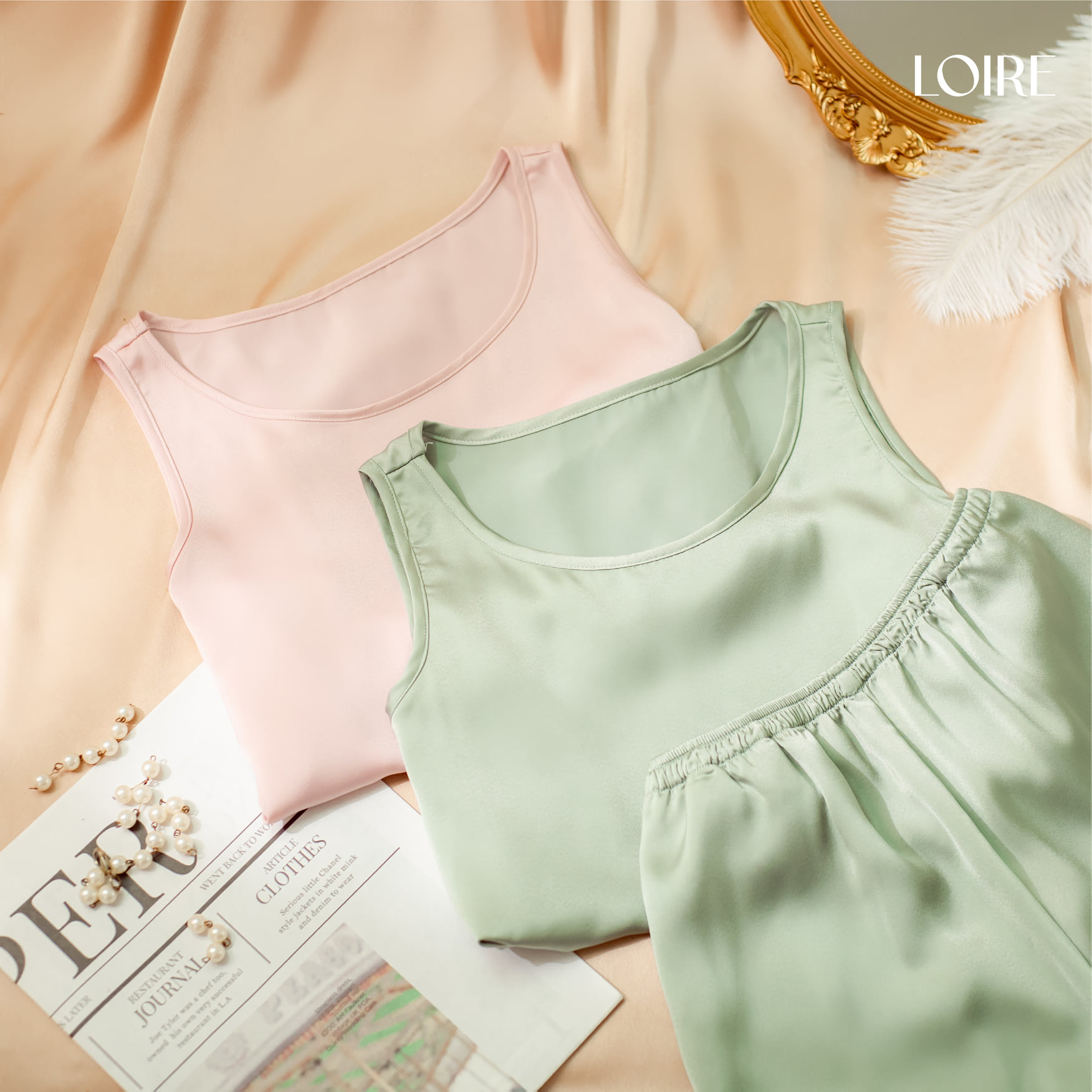 Bộ Đồ Ngủ Lụa Cách Điệu Sóng Lụa Phối Ren Loirechic BNC06