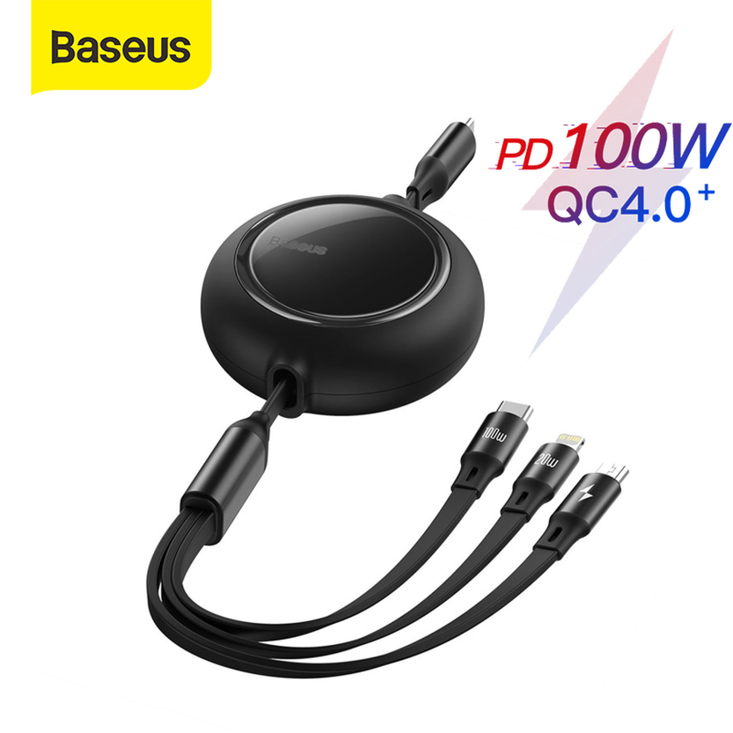 Baseus 3 in 1 USB C Cable For iPhone 12 Retractable 66W/100W Type C Micro USB Cable For Macbook Samsung 6A Fast Charge Data Wire Cord
