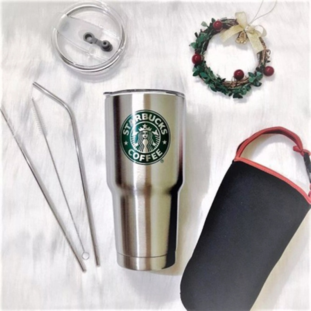 Cốc Giữ Nhiệt Starbuck Tặng kèm túi miếng cọ và ống hút, Ly Giữ Nhiệt Cao Cấp Có Túi Treo, Dung Tích 900ml - Giữ Nóng và Lạnh