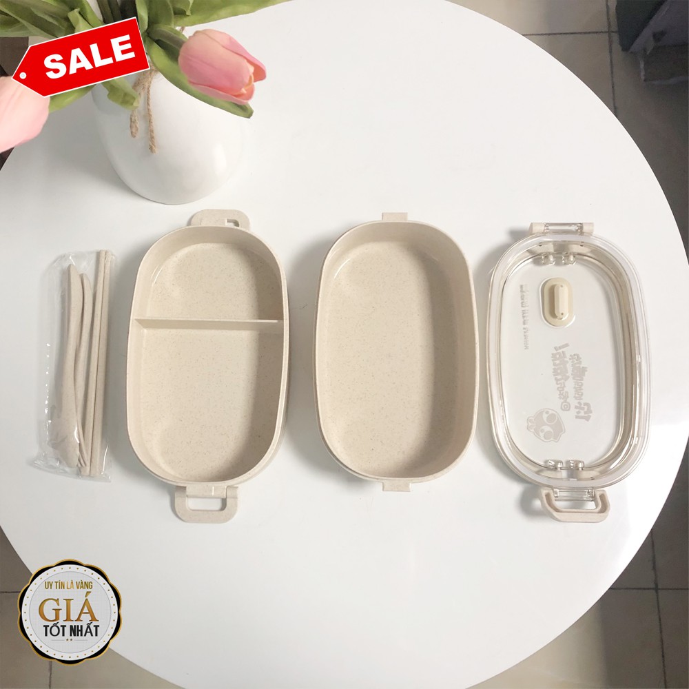 [FREESHIP❤️] HỘP CƠM LÚA MẠCH 2 TẦNG KÈM BỘ ĐŨA THÌA