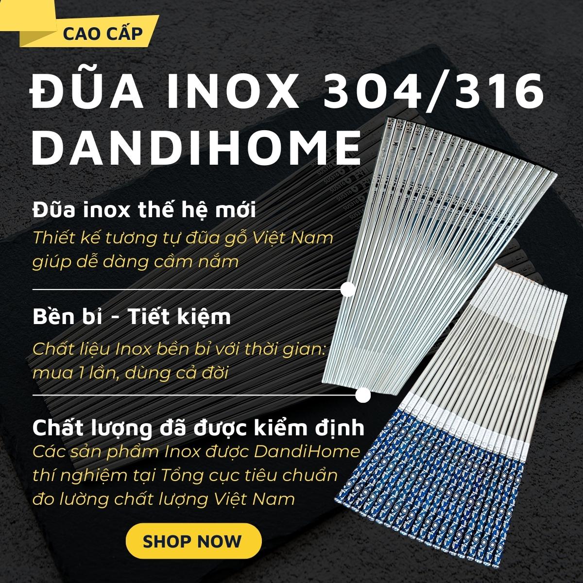 01 hộp đũa Inox 304 / 316 cao cấp DandiHome ( có thể lựa chọn 5 đôi hoặc 10 đôi)