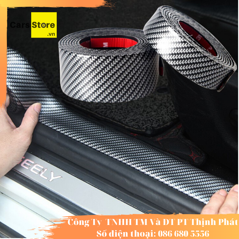 Nẹp carbon chống xước bậc cửa ô tô bề ngang 5cm, dài 1m