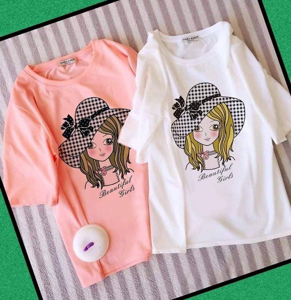 [HCM]Áo thun nữ form rộng hàn quốc in hình Cô Gái Kiểu mới dễ thương vải dày mịn mát