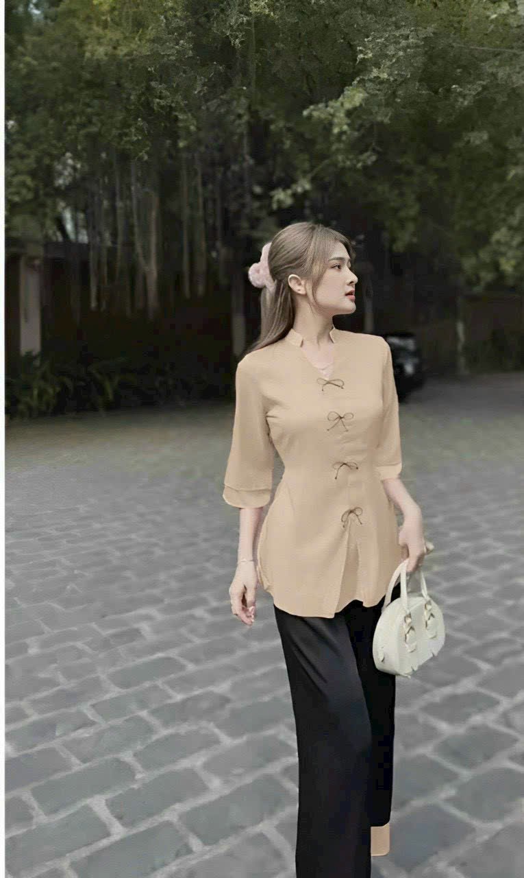 SÉT BỘ BÀ BA CỔ TÀU NÚT MÂY THẮT NƠ QUÁ DỂ THƯƠNG