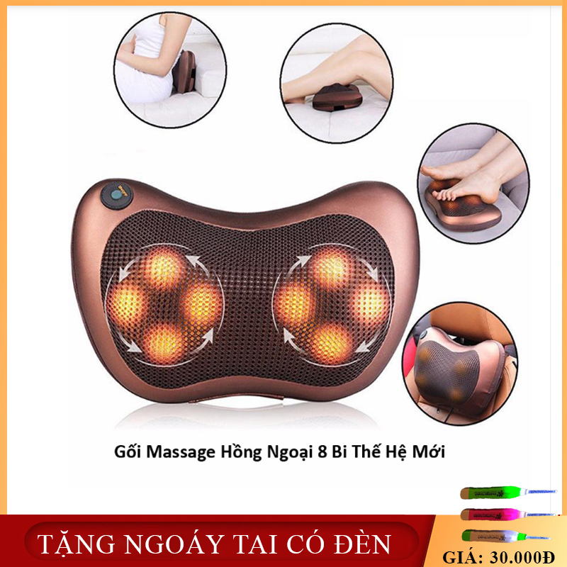 ( BẢO HÀNH 1 NĂM, LỖI ĐỔI MỚI 1-1 ) Gối Massage hồng ngoại 8 bi - Máy massage đa năng xoa bóp công nghệ nhật bản làm ấm nóng bằng tia hồng ngoại an toàn và hiệu quả