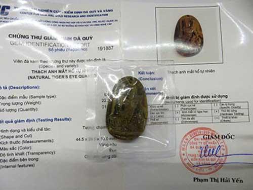 Mặt phật bản mệnh văn thù bồ tát đá mắt hổ nâu dài 4,4 x 2.8 cm đã kiểm định ms191887
