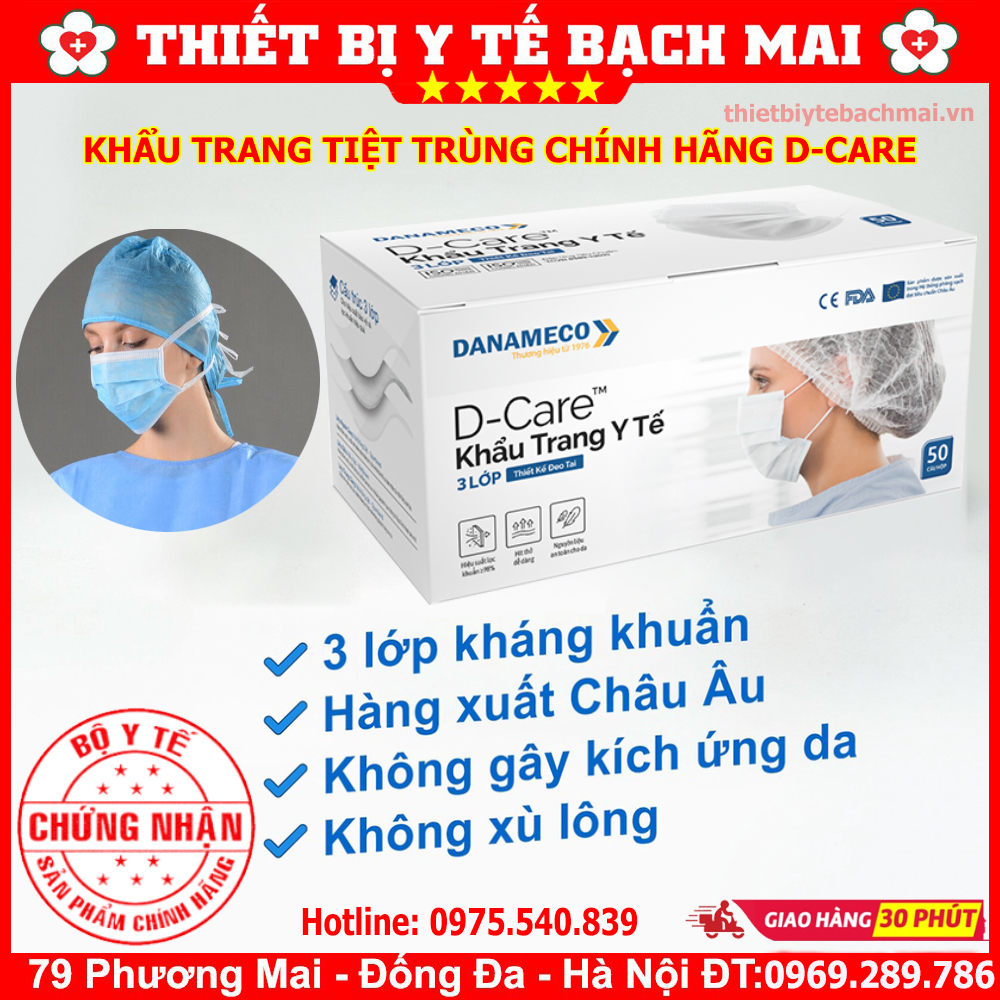 Khẩu trang y tế tiệt trùng - chính hãng danameco - 3 lớp kháng bụi hiệu quả