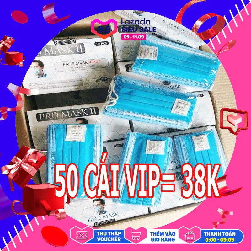 50 CÁI 5 BICH 10 CÁI khẩu trang y tế PROMASK II ĐẲNG CẤP DẬP 100% TEM LOGO 4 LỚP DÀY ĐẸP KHÔNG LỖI MÀU XANH