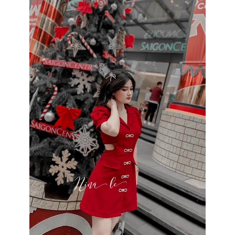 ĐẦM VEST KHOÉT EO ĐÍNH NƠ