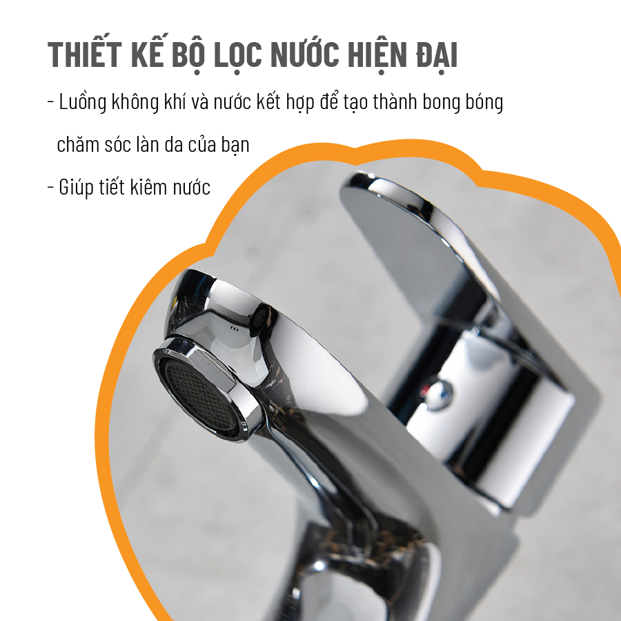Vòi chậu rửa Palado PLD757B, lõi đồng nguyên khối, mạ Crom bóng