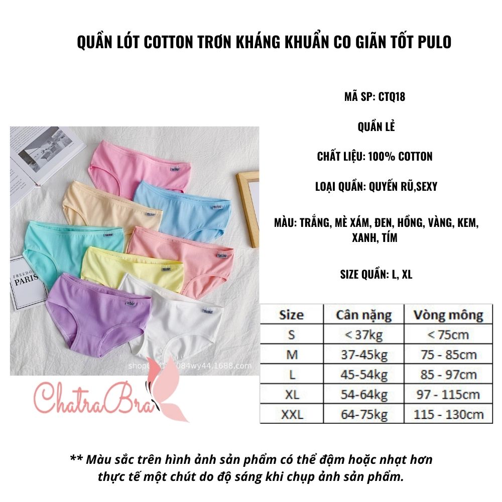 QUẦN LÓT COTTON TRƠN KHÁNG KHUẨN CO GIÃN TỐT PULO
