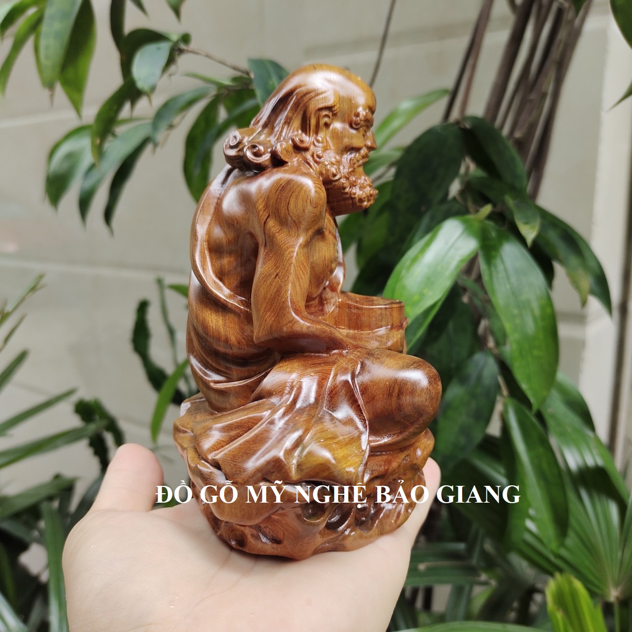 Buddha Statue of Dharma Master Made of Green Cypress Wood