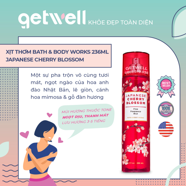 [HCM]Xịt thơm toàn thân Bath and Body Works Japanese Cherry Blossom Body Mist (236ml)