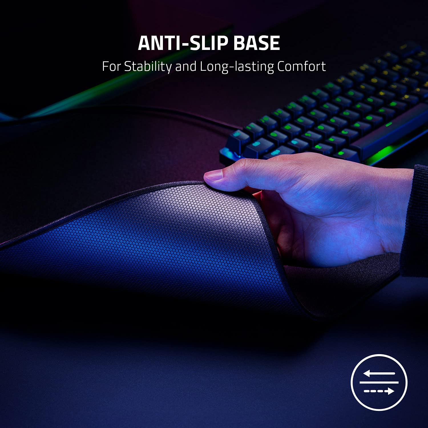 Razer Strider - Large Black Hybrid mouse mat with a soft base & smooth glide (Tấm lót chuột) | Firm Gliding Surface | Anti-Slip Base | Rollable & Portable | Anti-Fraying Stitched E