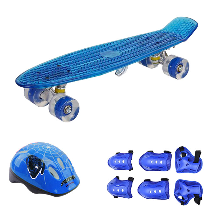 Combo Ván Trượt Nhựa Penny Bánh Xe Có Đèn Led + Bộ Bảo Hộ (Mũ Bảo Hiểm Và Bảo Hộ Tay Chân)
