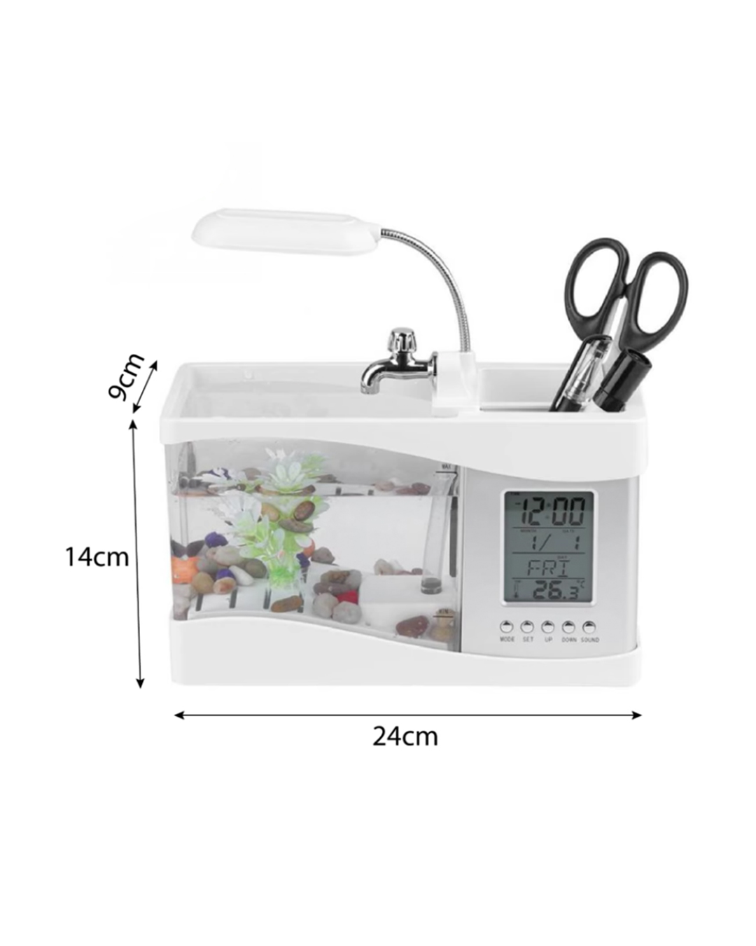 Bể Cá Mini [Đồng Hồ + Đèn Bàn + Sỏi, Cây Thủy Sinh] Bể cá để bàn - Hồ cá