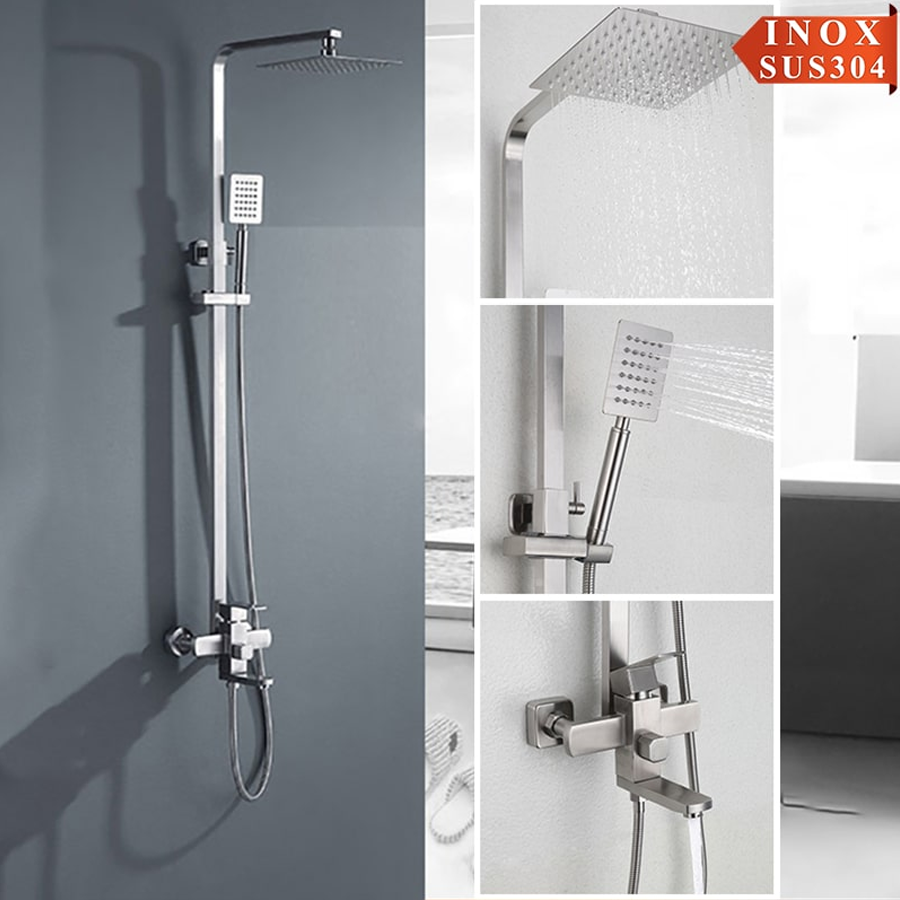 Sen cây tắm đứng vuông nóng lạnh inox 304,sen cây nóng lạnh 9016
