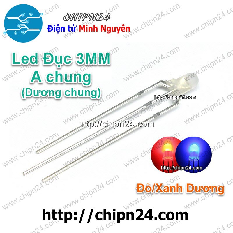 [25 con] (TK1) Led 2 màu 3 chân 3MM Đục (Đỏ/Vàng/Xanh Lá/Dương, Âm chung/Dương chung) - [Chọn Loại]